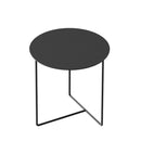schwarzer runder Beistelltisch aus Stahl. Minimalistisch gestaltet mit aufwändiger und ansprechender Fussverarbeitung in T-Form. Jetzt bei GOKAL-Kauf lokal