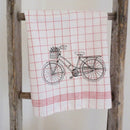 rot kariertes Geschirrtuch mit schwarzem Fahrrad Aufdruck. Liebevolle Handarbeit von Frieda Werkstattladen jetzt bei GOKAL kauf lokal 