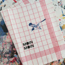 Geschirrtuch rot kariert mit Moin Moin und Möwenaufruck. Liebevolle Handarbeit von Frieda Werkstattladen jetzt bei GOKAL kauf lokal